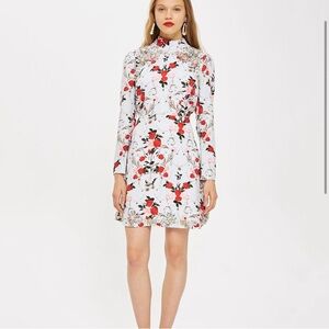 Topshop embellished rose-print mini dress size 10